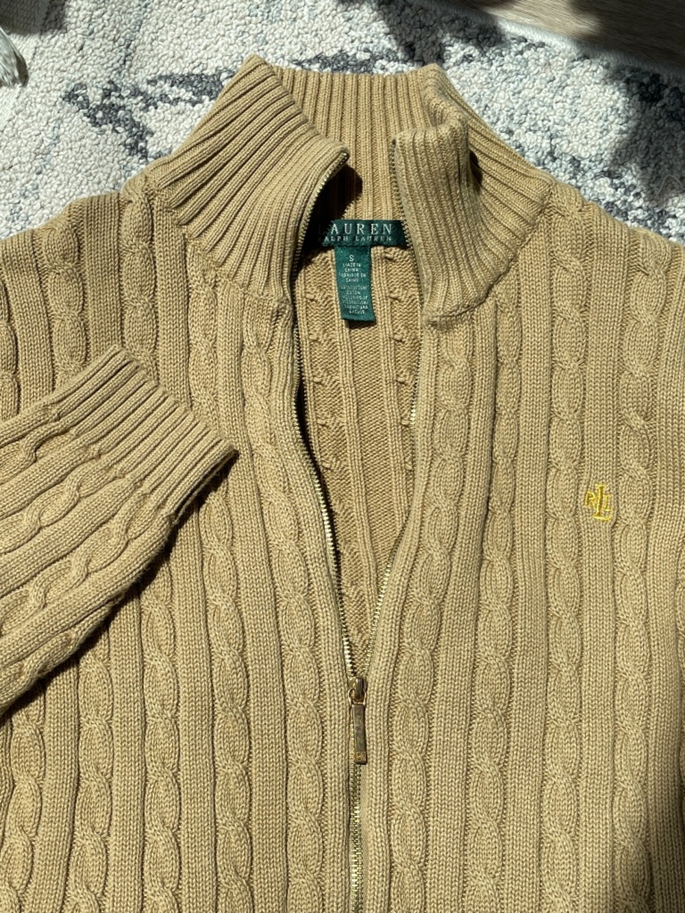 Ralph Lauren Brown-Beige Knit Zippered Sweater Size S